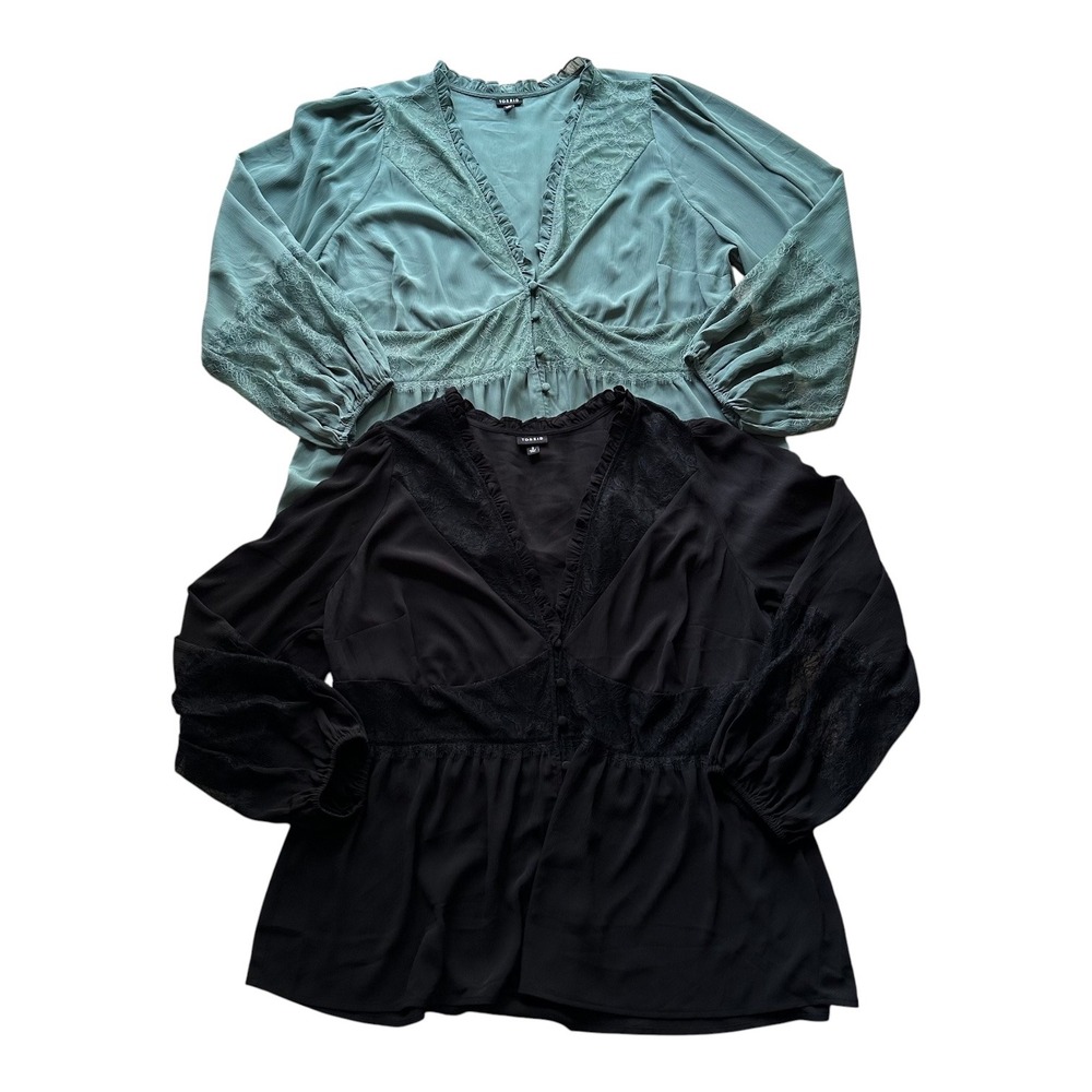 Torrid Bundle of 2 Lace Peplum Babydoll Blouses Black Sage Green Plus Size 3 3X‎